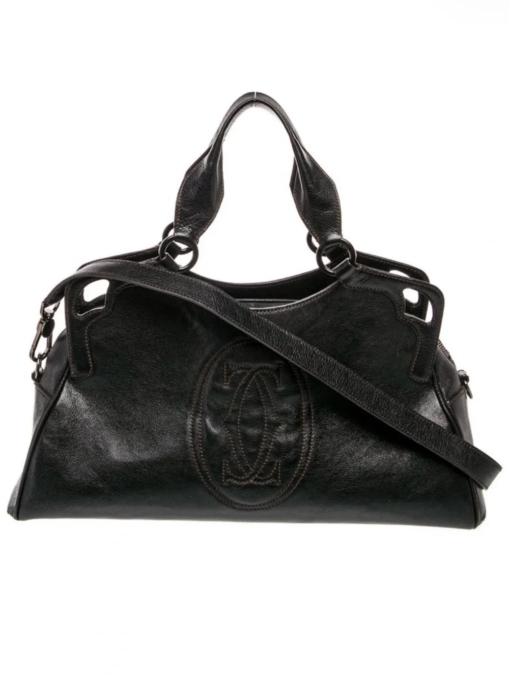 Cartier Black Leather Structured Tote Bag with Shoulder Strap